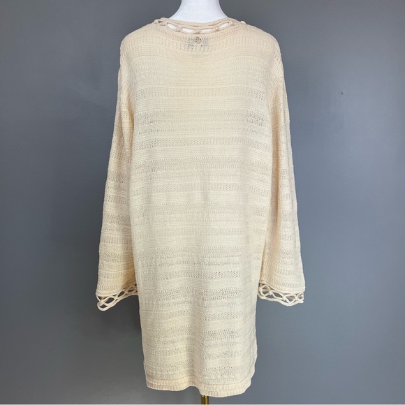 ST. JOHN SPORT Ivory Cream Textured Knit Stripe Wool Blend Tunic Top Size XL - Picture 4 of 11